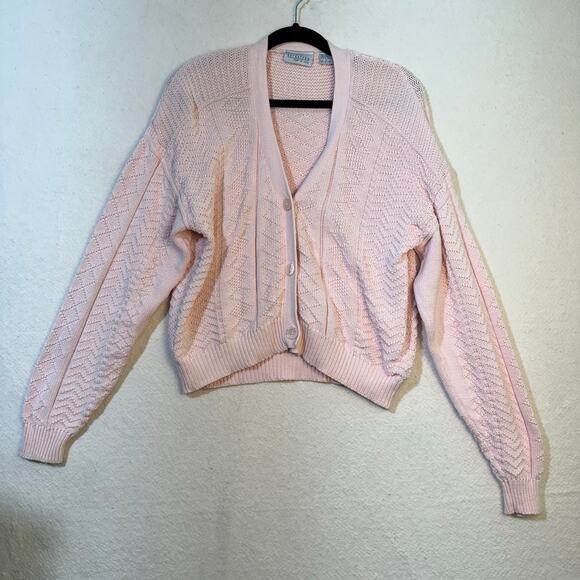 Nordstrom Point of View VTG Light Pink Cotton Chunky Knit Cardigan Sweater Large - Picture 1 of 8